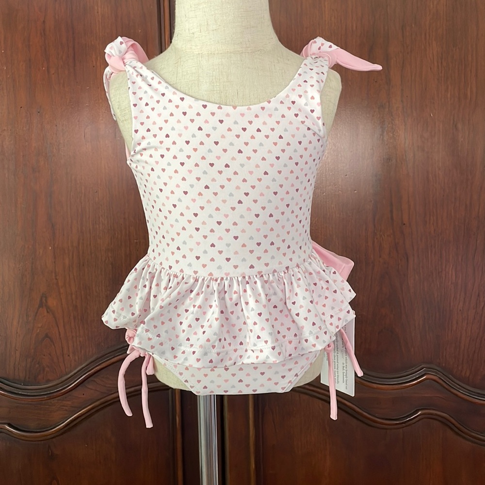 WILDLING Girls Light Pink Heart Ruffle Swimsuit Size 9M